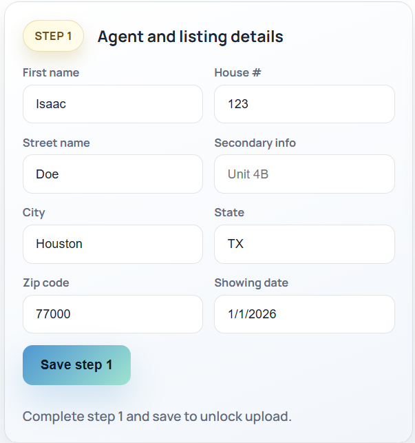 Listinghost create listing form showing fields used to collect listing details.