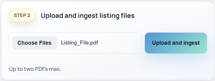 Listinghost upload area showing supporting PDF files for the AI listing concierge.