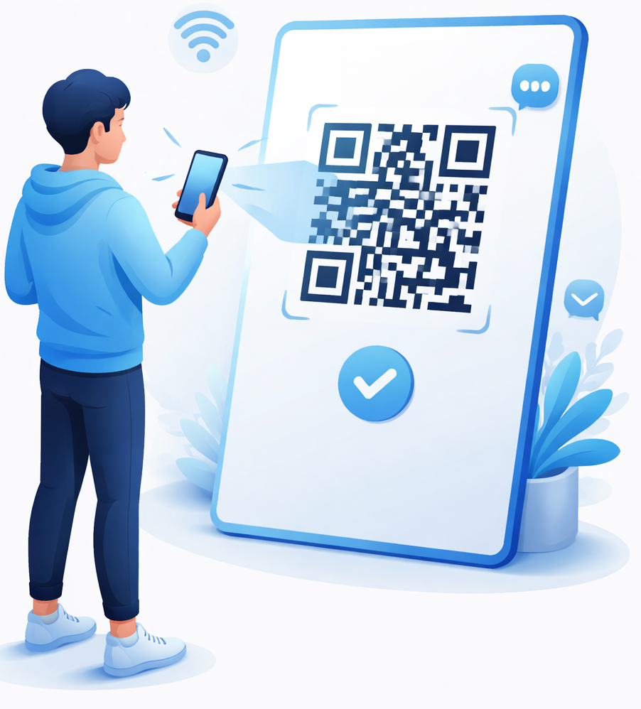 Phone camera scanning a QR code